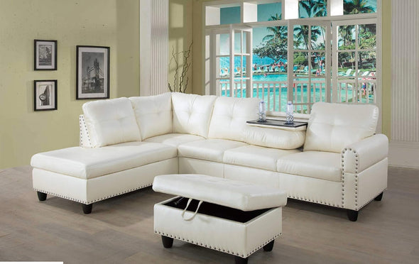White Faux Leather Sectional With Built In Cupholder