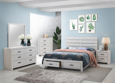 Zenesia Queen bed Coastal White with 2 Drawers of Footboard