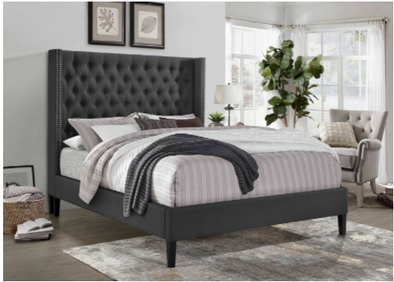 Tasha Wing Back Fabric Tufted Platform Bed with Nail Heads
