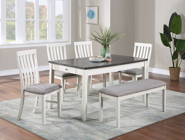 Shina Chalk Grey Dining Table Set 6 PC with Cushioned Seats