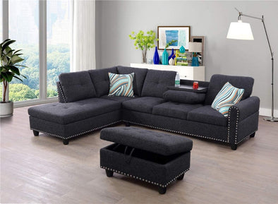Gray Fabric Sectional With Built In Cupholder