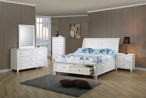 Selena  Full Size Storage Bedroom Set With Sleigh Headboard Buttermilk