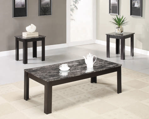 3-Piece Faux-Marble Top Occasional Table Set Black