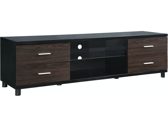 4-Drawer TV Console Glossy Black And Walnut