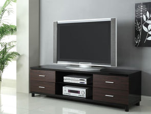 4-Drawer TV Console Glossy Black And Walnut