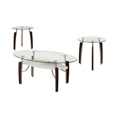 3-Piece Occasional Table Set Cappuccino And Chrome