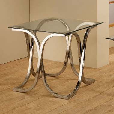 Curved X-Shaped End Table Nickel And Clear