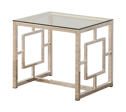Square Tempered Glass Top End Table Nickel