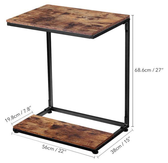 L- Shaped Side Table Wood Top Black Frame