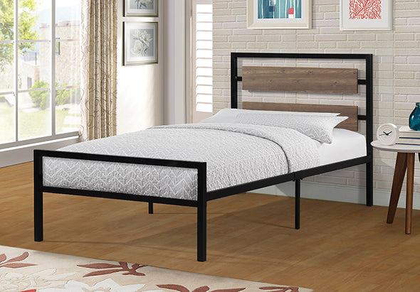 Java Twin Platform Bed with Wooden Style Headboard