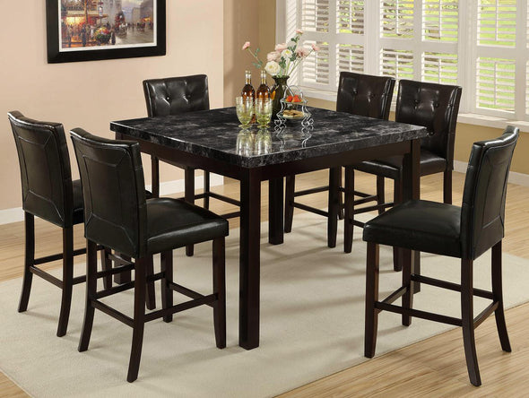 Percia 7pc Dining Room Set with Faux Marble Top Gray & Espresso Counter Height