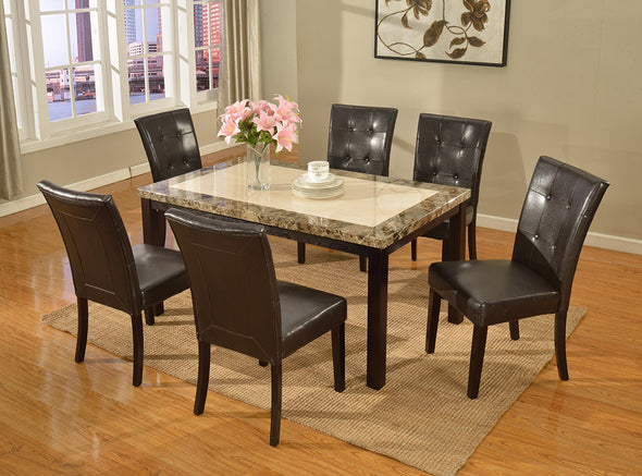 Velvina Dining Table Set 7 Pcs with Two-tone Top Faux  Marble Table