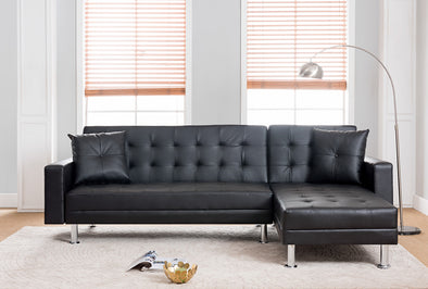 Tufted Faux Leather Sectional Sofa Bed