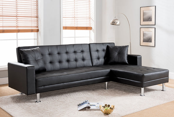 Tufted Faux Leather Sectional Sofa Bed
