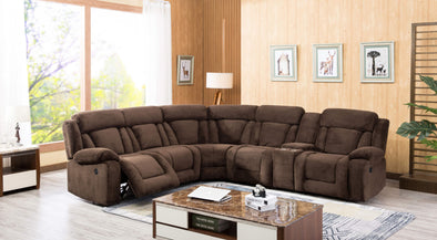 DARK BROWN Fabric Sectional Sofa w/ Power Recliner & USB