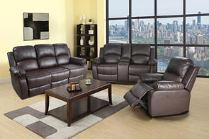 3 PC Leather Recliner 6 Seater with Built-in Coffee Table, Espresso