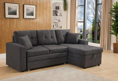 Marchez Gray Linen Pull Out Sectional Sofa with Storage