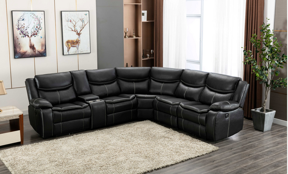 BLACK Faux Leather Reversible Sectional Sofa w/ Power & USB