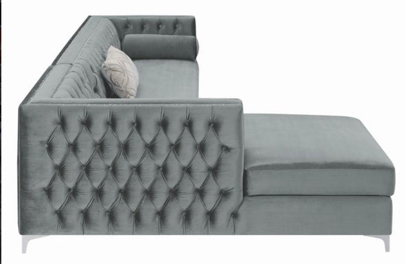 Button-Tufted Upholstered Sectional Silver