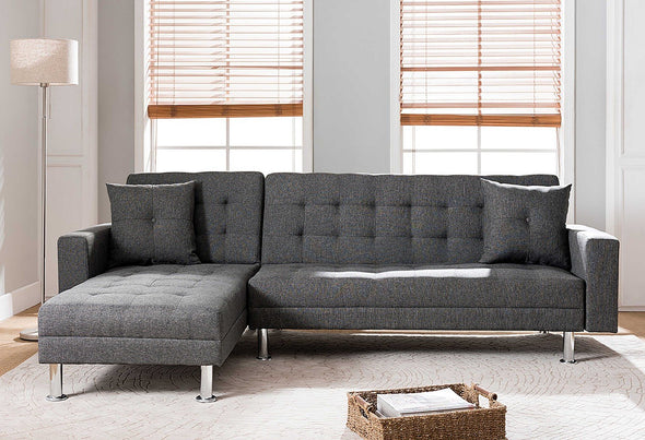 Senora Tufted Linen Fabric REVERSIBLE Sectional Sofa Bed
