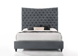 Swish Tuffed Fabric Headboard Platform Bed- Dark Gray